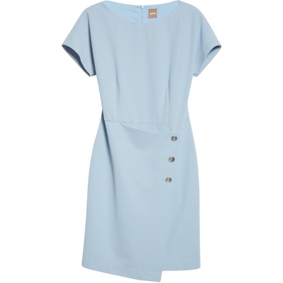 Boss HUGO BOSS Datera Short Sleeve Faux Wrap Sheath Shift Mini Dress Size Small - Picture 4 of 9
